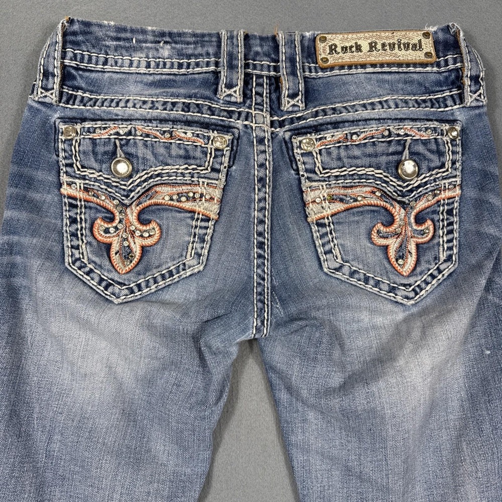 ROCK REVIVAL Yui skinny stretch jeans women's 25 rhinestones rARE cOLOR wHISKERS